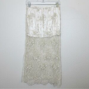 Love Shack Fancy Upcycled Beaded Lace Bespoke Sheer Midi Skirt OS NWT Bridal